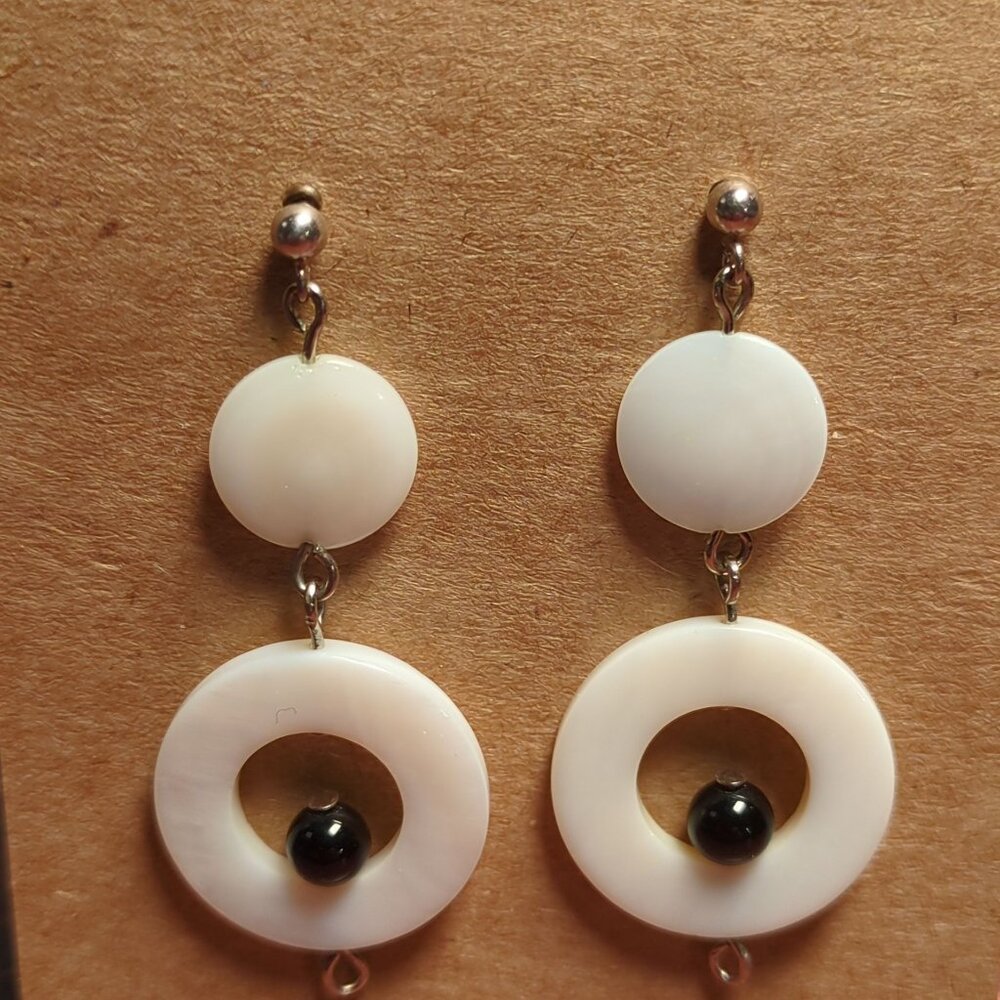 Handmade Natural Shell & Black Onyx Dangle Earrings